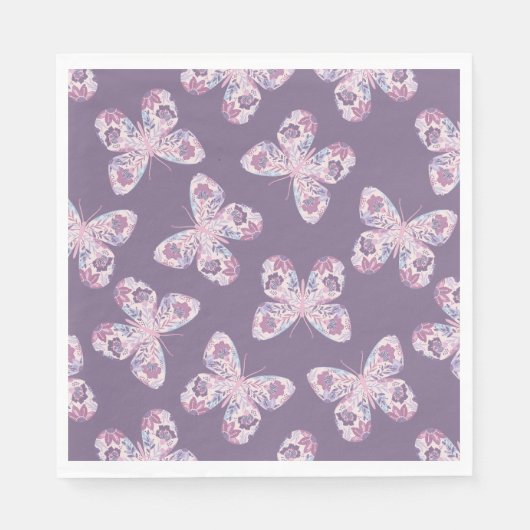 Paarse bloemige vlinder met patroon Baby shower Servet (Voorkant)