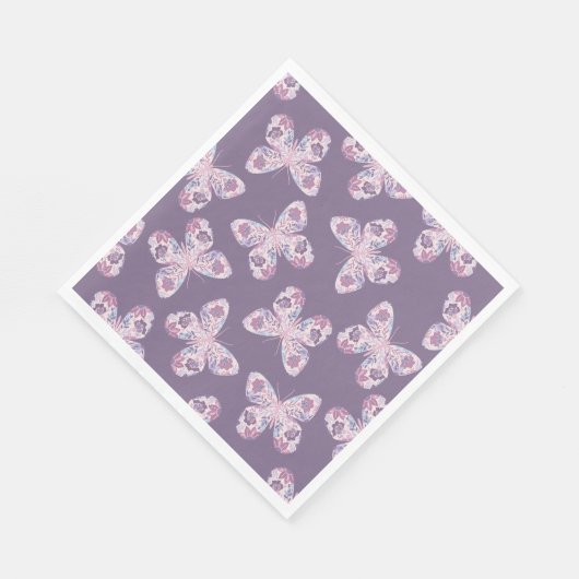 Paarse bloemige vlinder met patroon Baby shower Servet (Hoek)