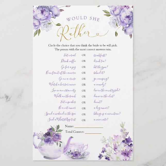 Paarse bloemige Vrijgezellenfeest thee wil ze liev (Voorkant)