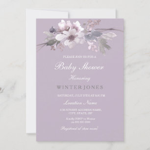 Paarse bloemige waterverf baby shower uitnodiging