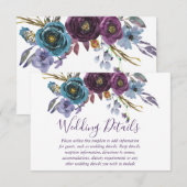 Paarse Bloemige Waterverf Bruiloftsreceptie Detail Kaart (Voorkant / Achterkant)