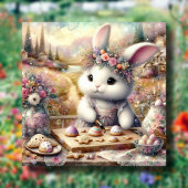 Paarse bloemige Waterverf konijn en paastraktaties Feestdagenkaart