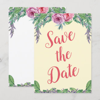 Paarse bloemige waterverf Save the Date Alt Kaart