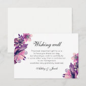 Paarse bloemige wensen goed. Bruiloft invoegen kaa Informatiekaartje (Voorkant / Achterkant)