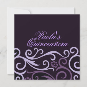 Paarse Bloemige Wervel Quinceañera Uitnodiging