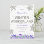 Paarse bloemige Winter Wonderland uitnodigingen (Staand voorkant)
