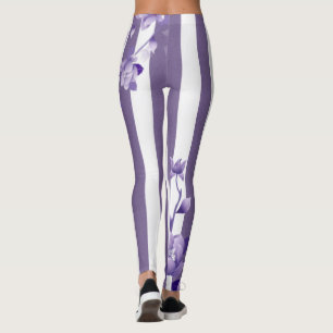 Paarse Bloemige Witte Leggings