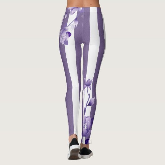 Paarse Bloemige Witte Leggings (Achterkant)
