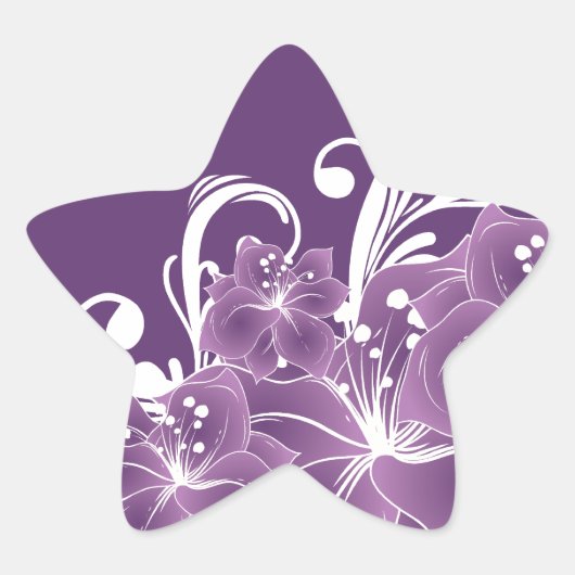 Paarse bloemige witte rollen ster sticker (Voorkant)
