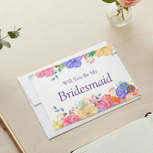 Paarse Bloemige Zal Je Mijn Bruidsmeisje Zijn Voor Kaart