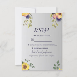 Paarse Bloemige Zilveren Trouw RSVP Kaart