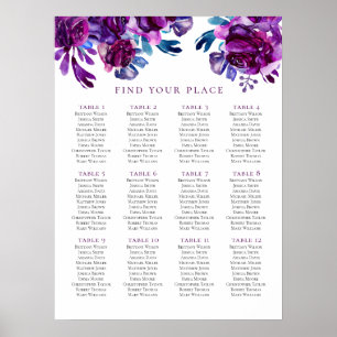 Paarse bloemige zitplaatskaart print. Lila bruilof Poster