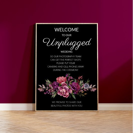 Paarse Bloemige Zwarte Botanische Ongekoppelde Tro Poster