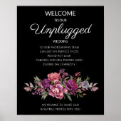Paarse Bloemige Zwarte Botanische Ongekoppelde Tro Poster (Voorkant)