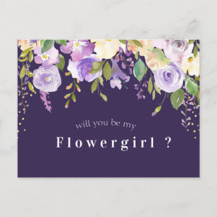 paarse bloemkaart word je mijn bloemenmeisje uitnodiging briefkaart