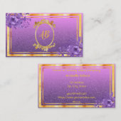 Paarse bloemkolen goud glitter monogrammen visitekaartje (Voorkant / Achterkant)