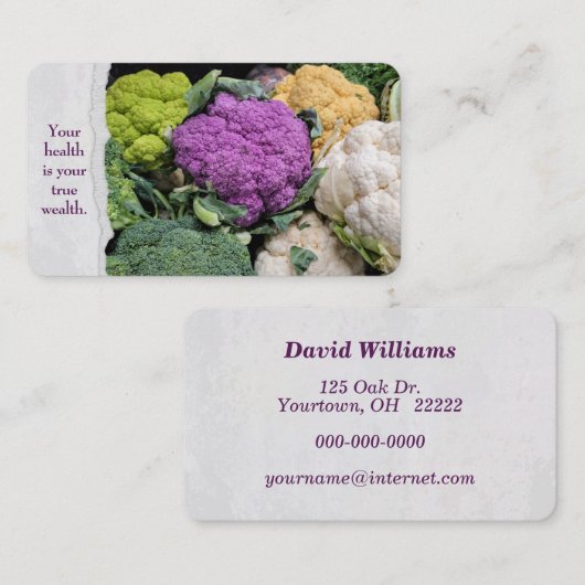 Paarse bloemkool op de markt visitekaartje (Voorkant / Achterkant)