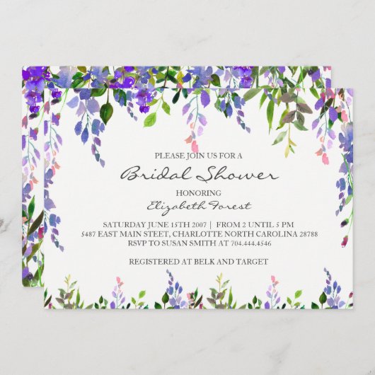 paarse bloemkool, uitnodiging tot douche (Voorkant / Achterkant)