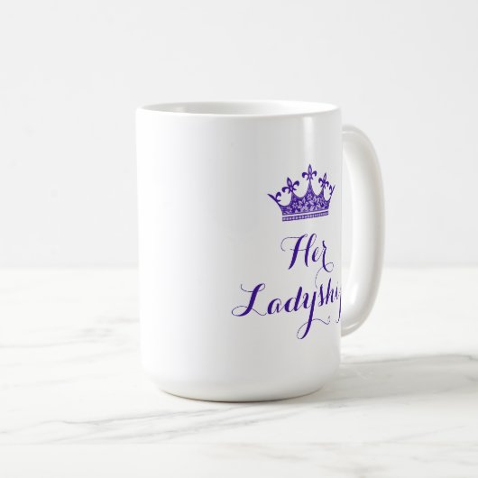 Paarse bloemkroon met Ladyship Script Koffiemok (Voorkant rechts)