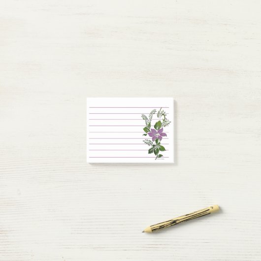 Paarse bloemlijn post-it® notes (Op bureau)