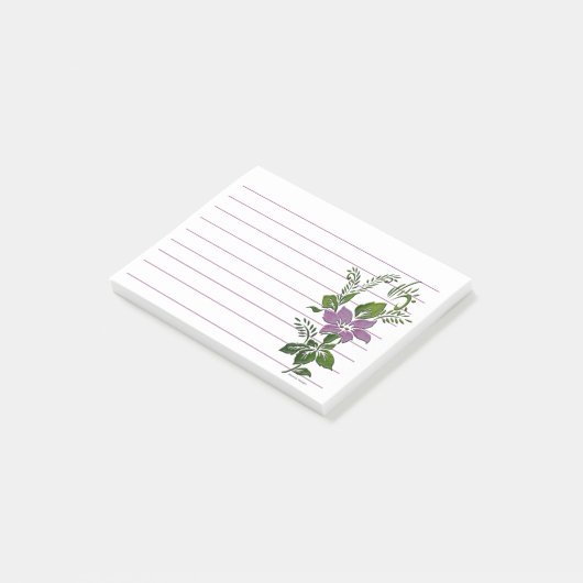 Paarse bloemlijn  post-it® notes (Schuin)