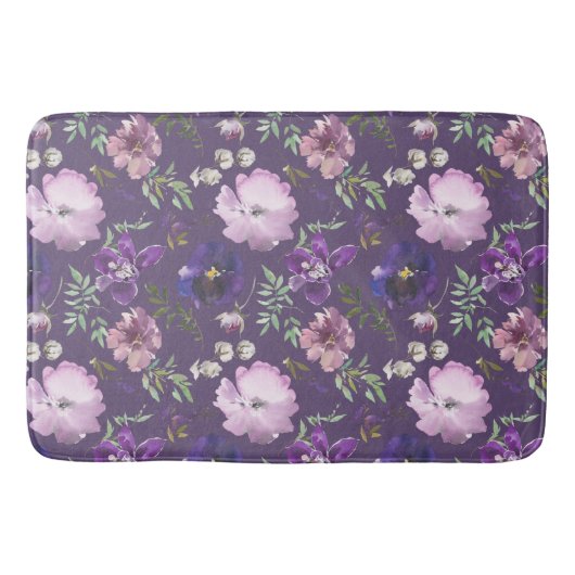 Paarse Bloemmotief Elegant Badmat (Voorkant)