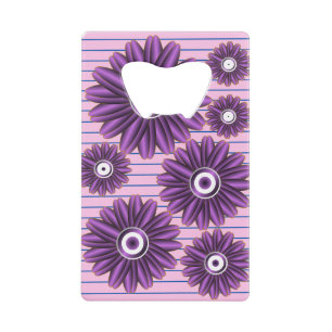 Paarse Bloemmotief Modern Abstract Bloemontwerp Creditkaart Flessenopener