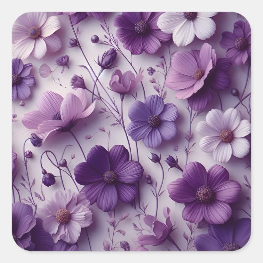 Paarse bloemmotief op een witte achtergrond vierkante sticker (Voorkant)