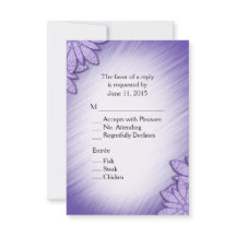 Paarse bloemmotief RSVP met entree selectie