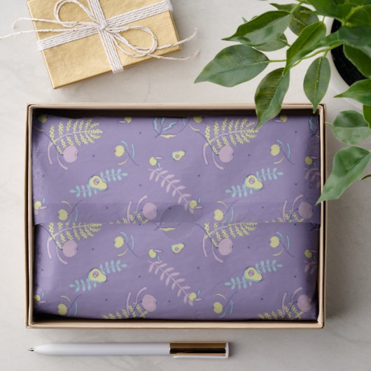 Paarse Bloemmotief Tissuepapier (Geschenk)
