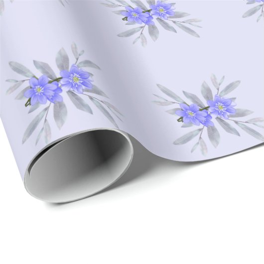 Paarse bloemmotieven en bladeren Cadeaupapier (Rol Hoek)