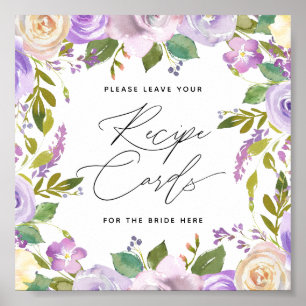 Paarse bloemmotieven kalligrafie schrift recept ka poster