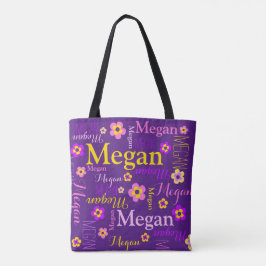 Paarse bloemnaam Megan art canvas tas
