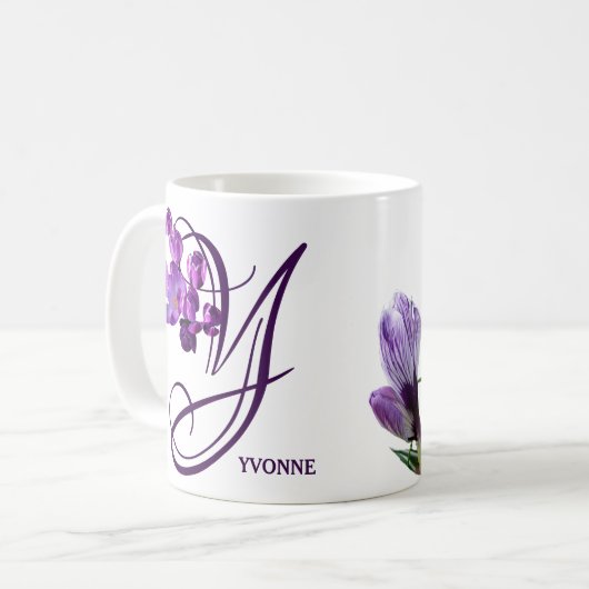  paarse bloemnaam Yvonne  Koffiemok (Voorkant links)