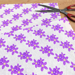 Paarse Bloempatroon Bloemen Wit Weefsel Papier