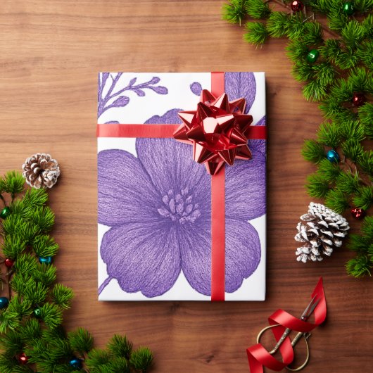 paarse bloempatroon cadeaupapier (Feestdagen Geschenken)