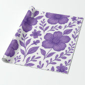 paarse bloempatroon cadeaupapier (Uitgerold)