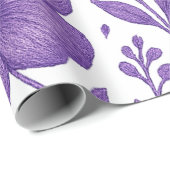 paarse bloempatroon cadeaupapier (Rol Hoek)