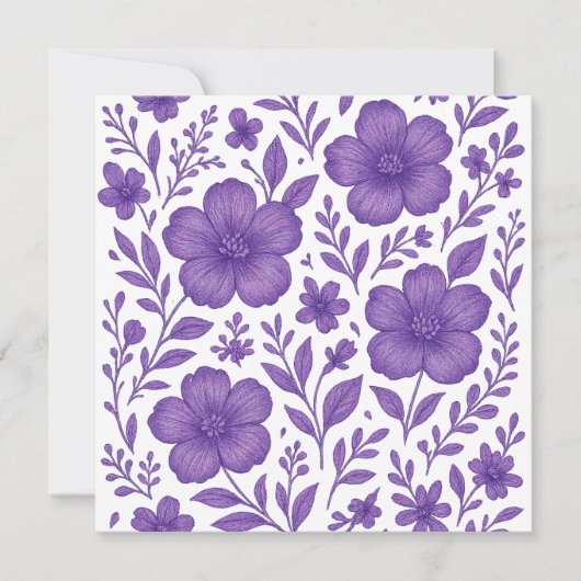 paarse bloempatroon feestdagenkaart (Voorkant)