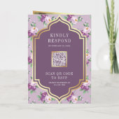 Paarse Bloempatroon QR-code Indiase Trouwdag (Achterkant)