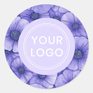 Paarse bloempatroon zakelijk logo ronde sticker
