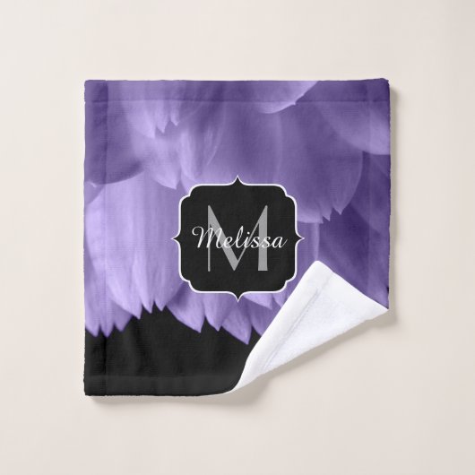 Paarse bloempitten voor ultraviolet zwart Monogram Bad Handdoek (Wasdoekje)