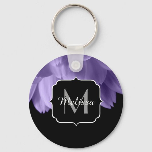 Paarse bloempitten voor ultraviolet zwart Monogram Sleutelhanger (Voorkant)