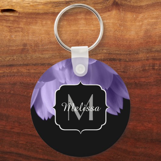 Paarse bloempitten voor ultraviolet zwart Monogram Sleutelhanger (Voorkant)