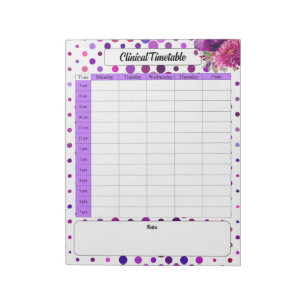 Paarse bloempolka stippen _ Clinical Timetable Notitieblok
