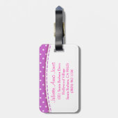 paarse bloempolka stippen genaamd bagagelabel (Achterkant verticaal)