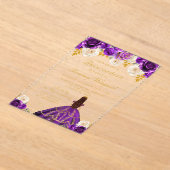 Paarse bloemprinses Quinceañera Acryl Uitnodigingen (Laagn)