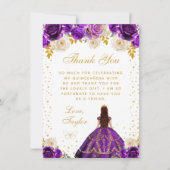 Paarse bloemprinses Quinceañera Bedankkaart (Voorkant)