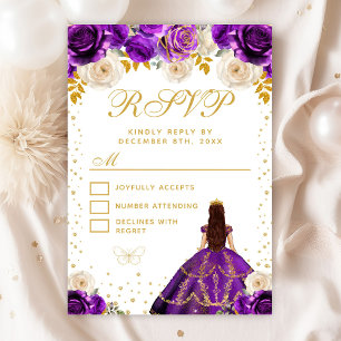 Paarse bloemprinses Quinceañera RSVP Kaartje