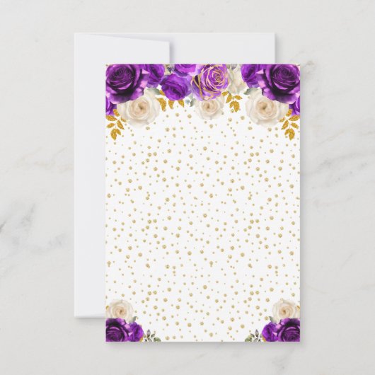 Paarse bloemprinses Quinceañera RSVP Kaartje (Achterkant)